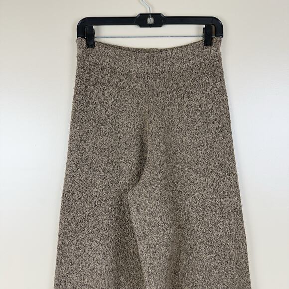 Zara Women’s Pants S Wide-Leg Brown Mixed Thick Knit Elastic Waist - Picture 2 of 14
